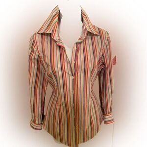 Hawes & Curtis Fitted Button Down Shirt-US/10 UK /14 striped cotton popl…